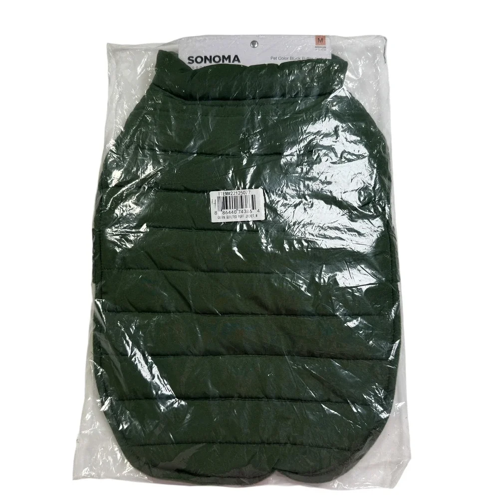NEW Sonoma Pet Quilted Puffer Jacket Size M Green Dog Coat Outdoor Travel Hiking